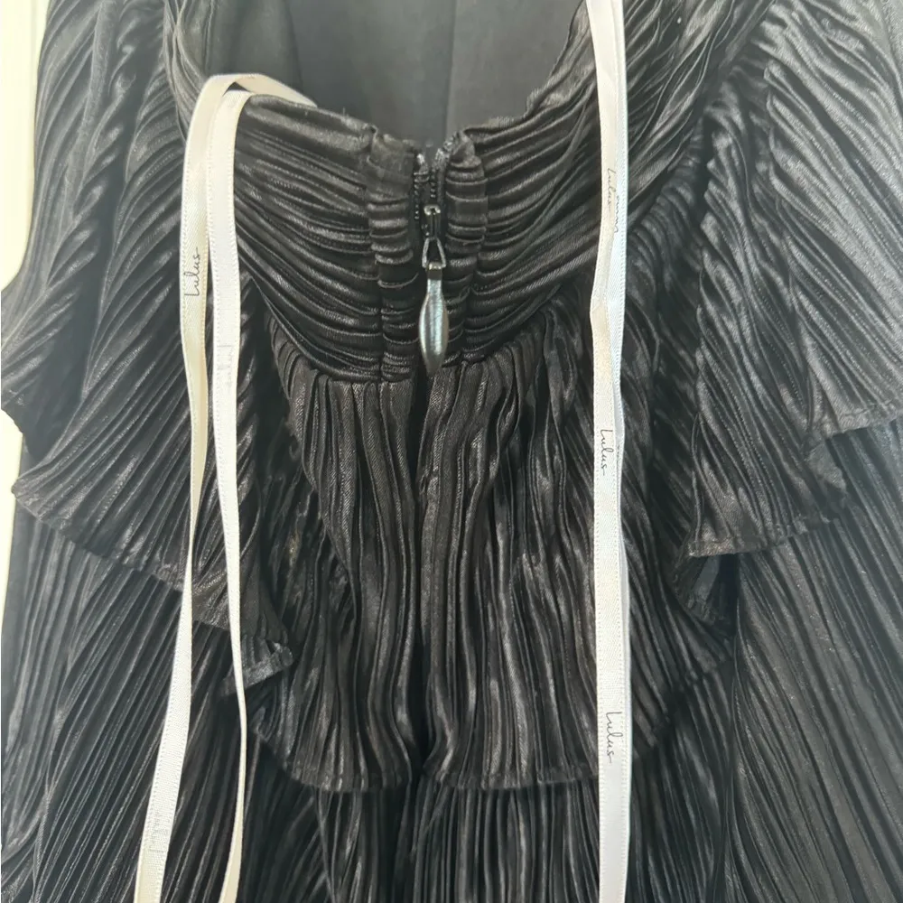 Lulus Beauty Icon Black Satin Pleated Tiered Lace-Up Maxi Dress - Image 6