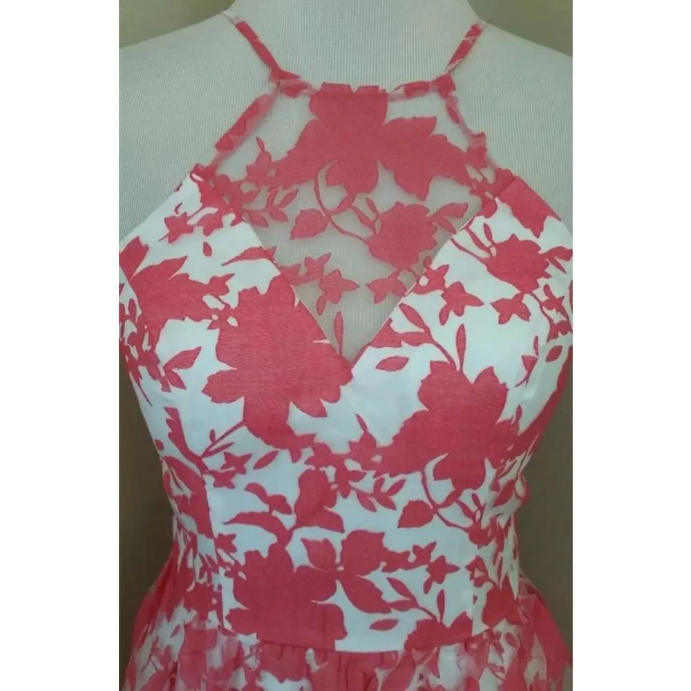 Coral Poppy Red Floral & Ivory Halter Maxi Dress by Chi Chi Formal Gala - Image 6