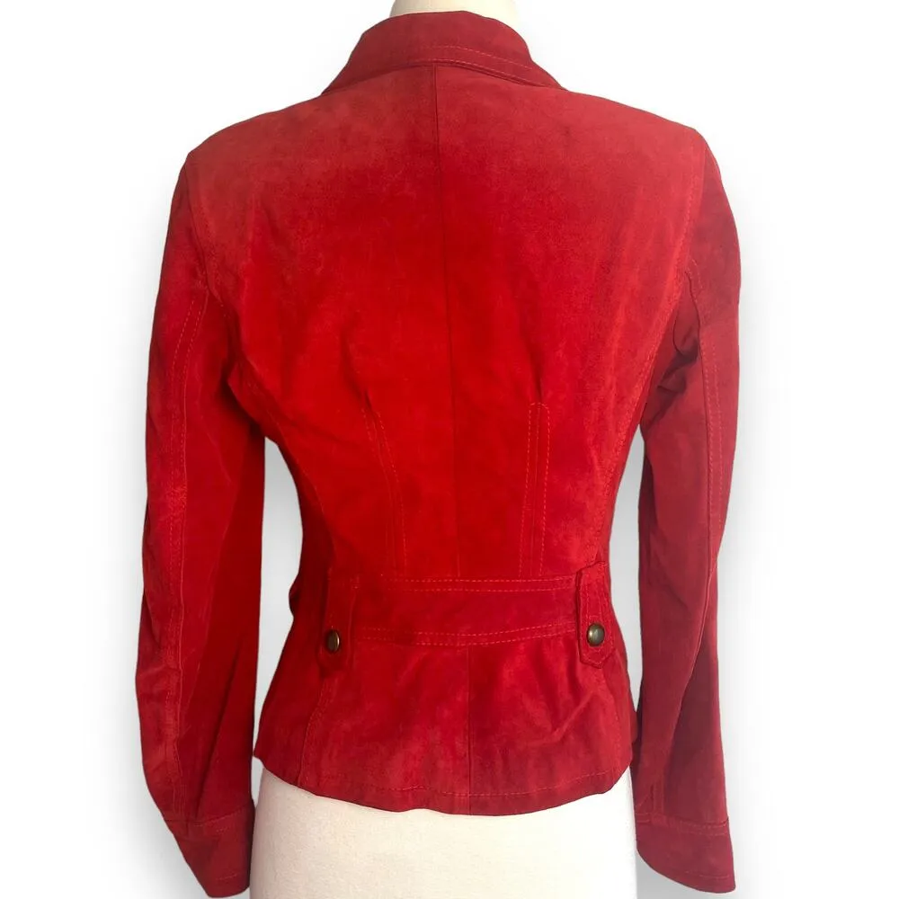Vera Pelle Masterpelle Handcrafted Italian Cherry Red Suede Italy Leather Jacket Size 6 - Image 5