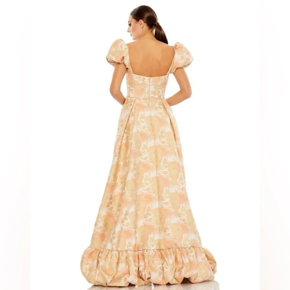 Mac Duggal 68276 Womens FLORAL PRINT PUFF SLEEVE HIGH LOW BROCADE GOWN - Image 5