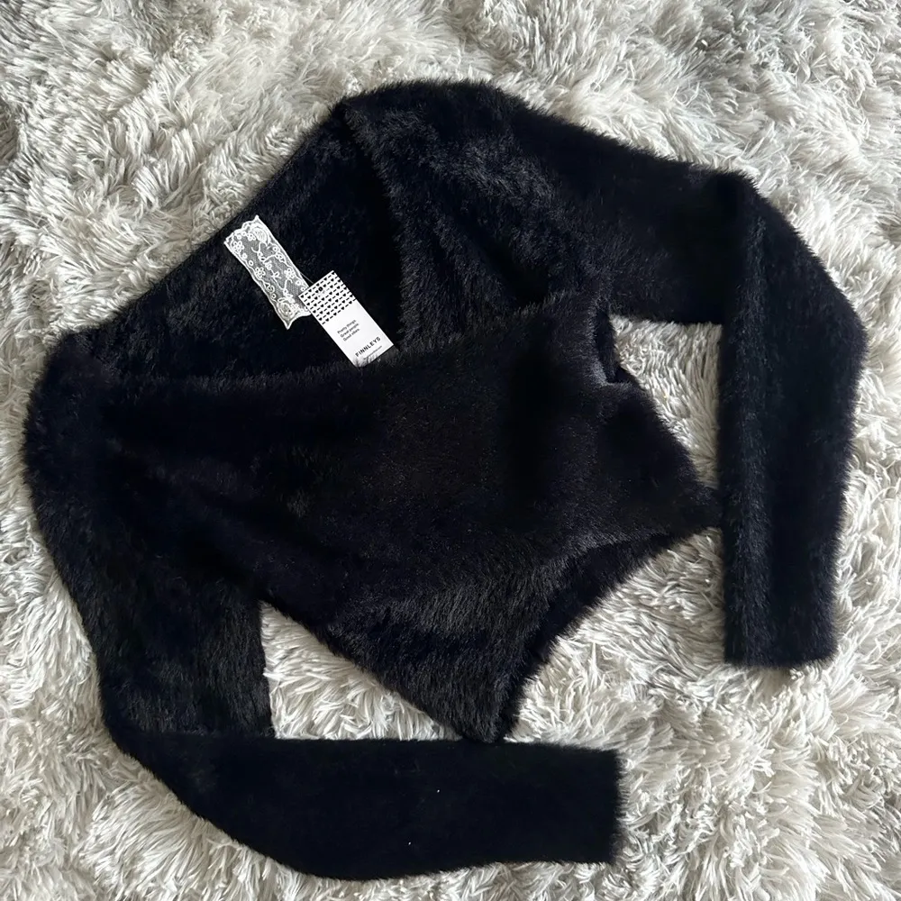 Cropped Black Fuzzy Wrap Style Top Size M - Image 4