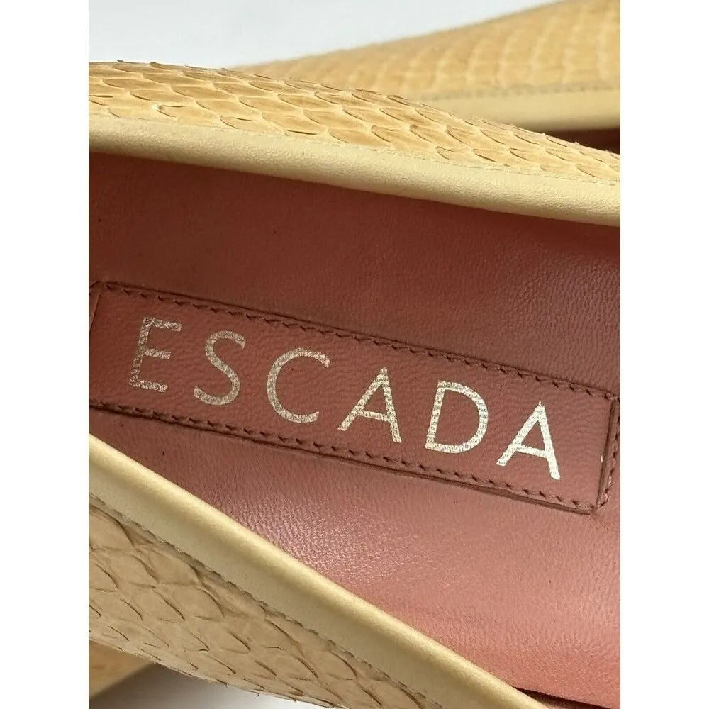 Escada Mocassin Mule Shoe Heel Tan Slip on Pointy Toe Snake US 8.5 EU 39 Italy Brown - Image 10