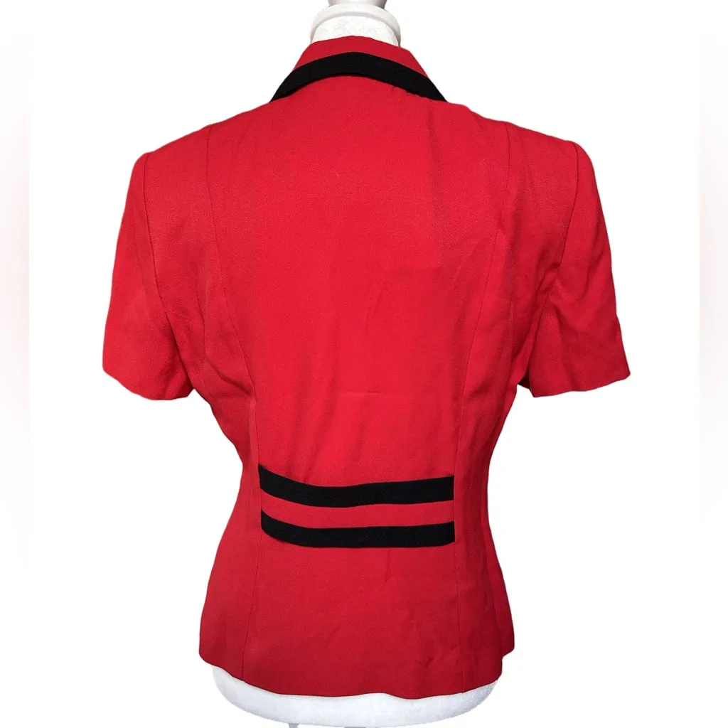VNT 80s career bold red short sleeve shoulder pads black trim peplum blazer XS - Image 2