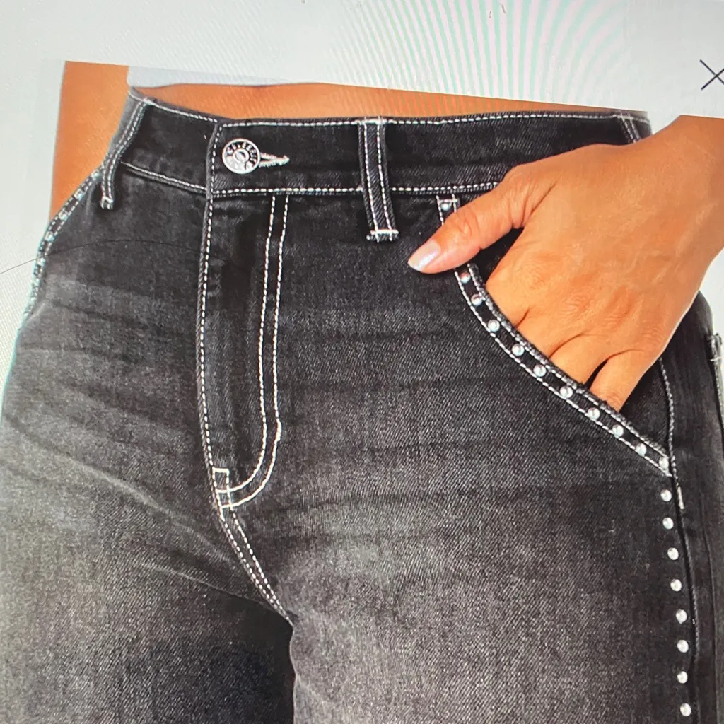 Celebrity Pink distressed  black studded Wide-Leg Jeans - Image 4