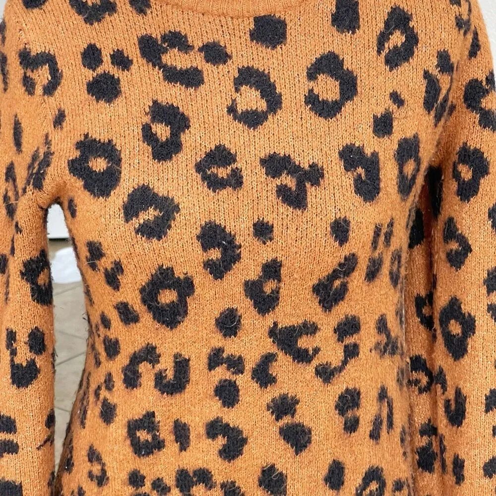 Old Navy Womens Sweater Sz Small Long Sleeve Animal Cheetah Safari Neutral Boho - Image 9