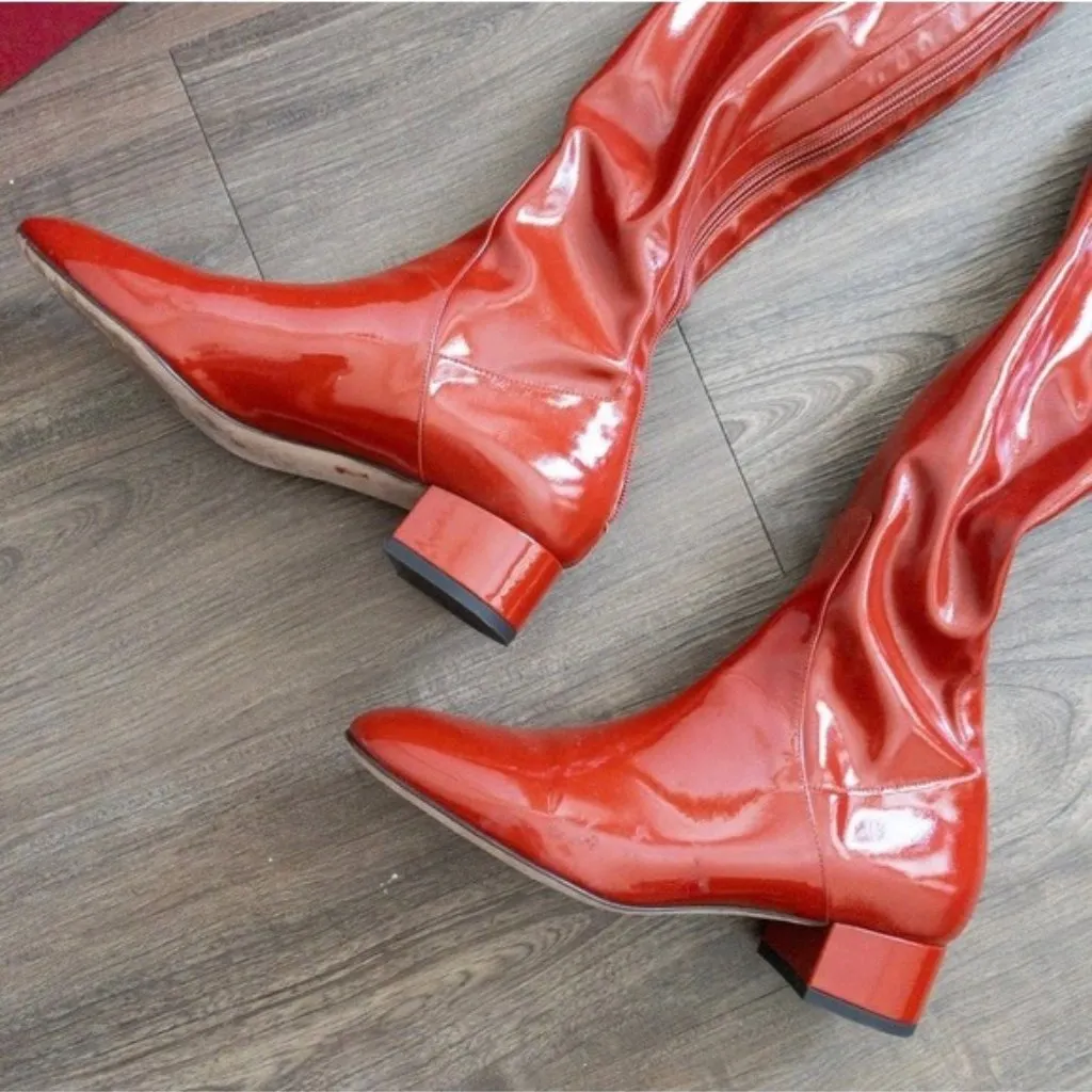 Valentino Garavani 40mm Faux Patent Leather Over The Knee Boot 36 6 Cherry Red - Image 6