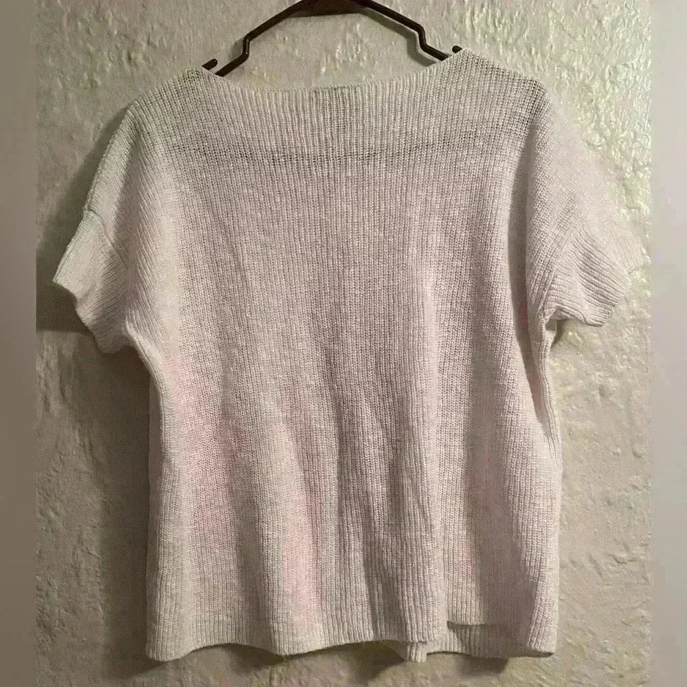 Eileen Fisher Womens Ceramic Pink Short Sleeve Boxy Linen Bateau Top; size S - Image 6