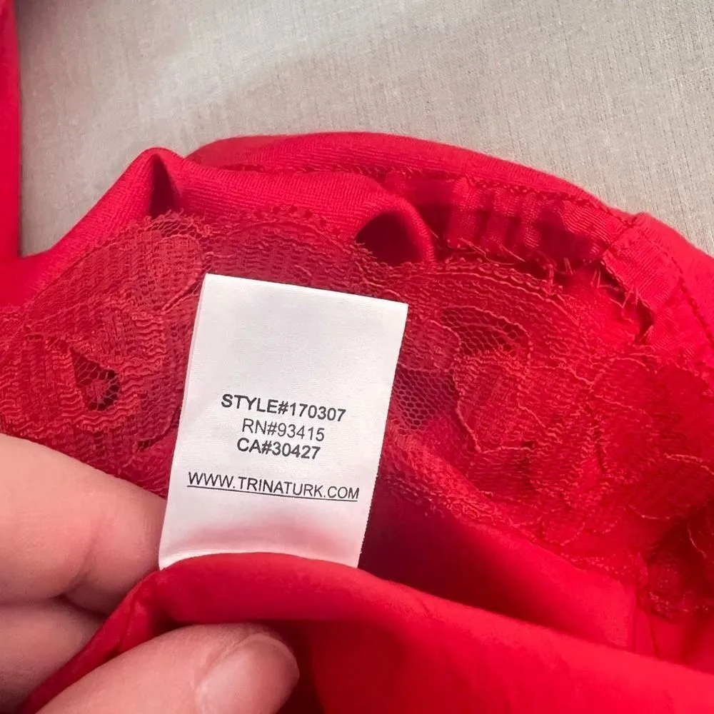 Trina Turk Red Mock Neck Sleeveless Ruffle Open-Back Sheath Dress Size 4 - Image 11