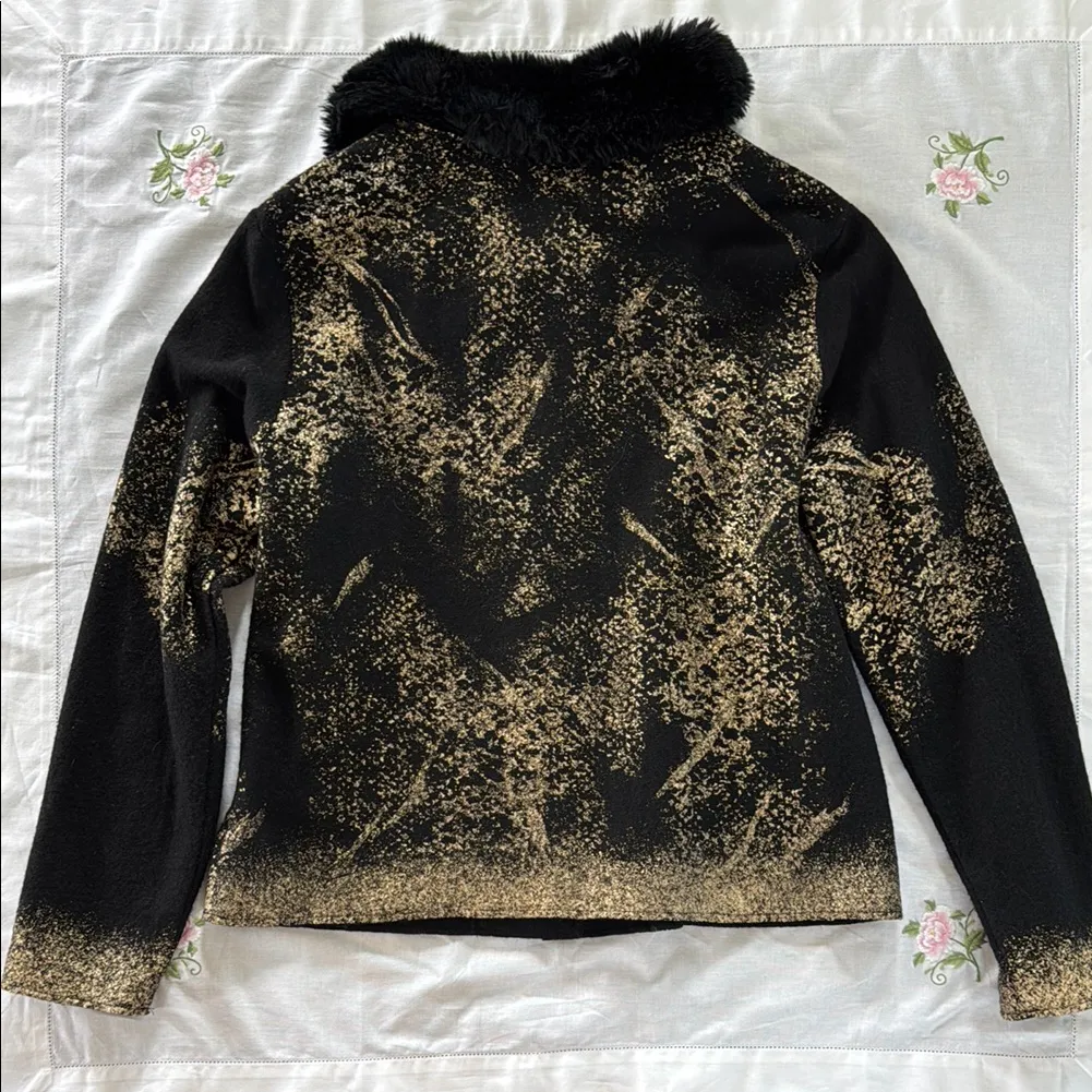 Chico's Black and Gold Metallic Blazer with Fur Collar - Image 6