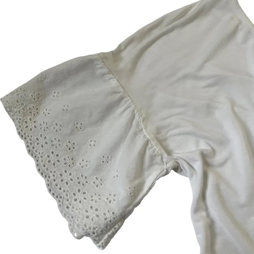 Pink Rose Vintage Womens Size Medium Top Shirt Eyelet Sleeve White #11•4 - Image 5