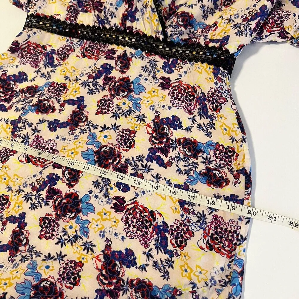 Saloni Sz 8 Sonia Silk Floral Print Long Maxi Dress In Multi Blue - Image 9