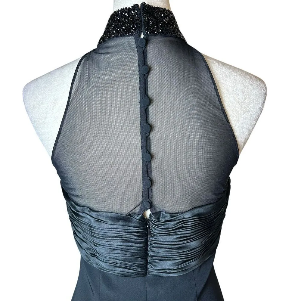 Black Tie Oleg Cassini Holiday Cocktail Dress 8 | Beaded Mesh Retro Glam LBD - Image 5