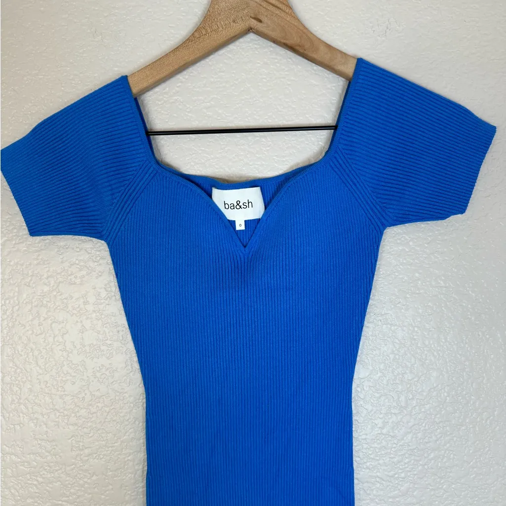 Ba&sh Oleane Dress Blue Ribbed Mini Dress $320 size 0 XS US 2 - Image 6