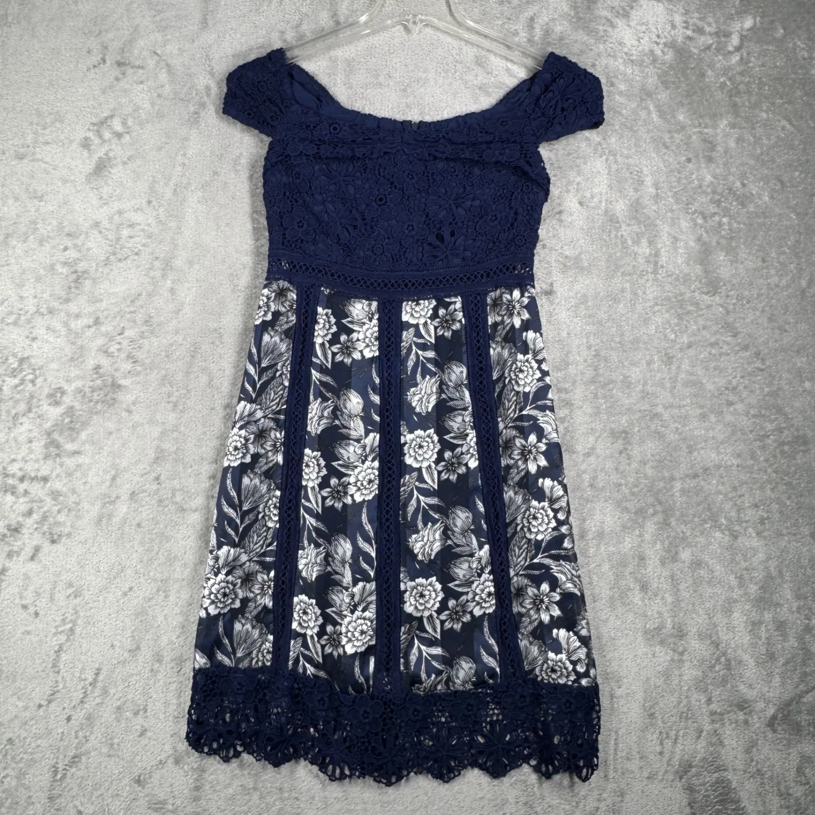 Foxiedox Dress Blue Lace Off Shoulder Floral Party Cocktail Wedding Guest Size S - Image 2