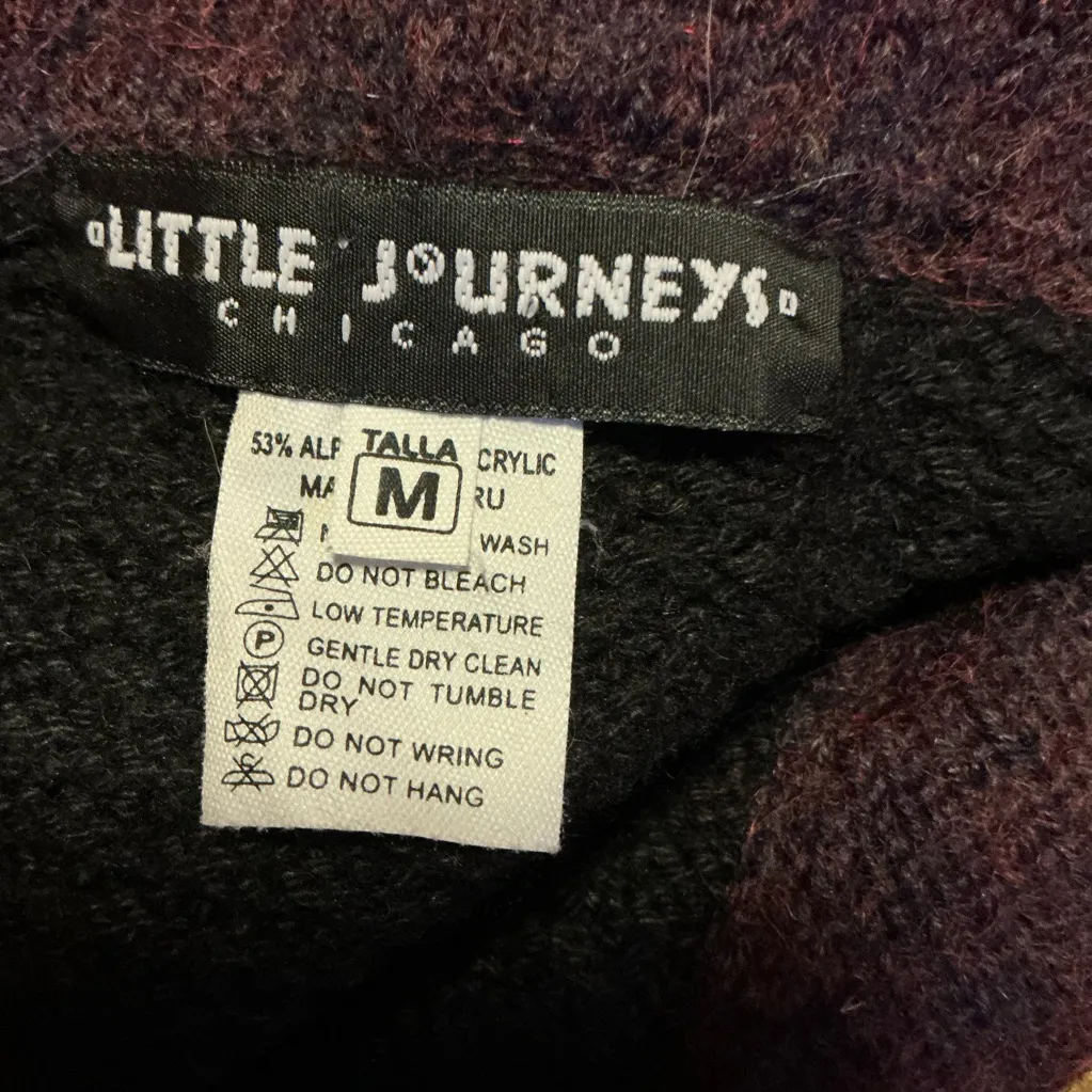 Little Journeys Boho Knit Sweater Tassel Neck Black Burgundy Pullover Size M - Image 2