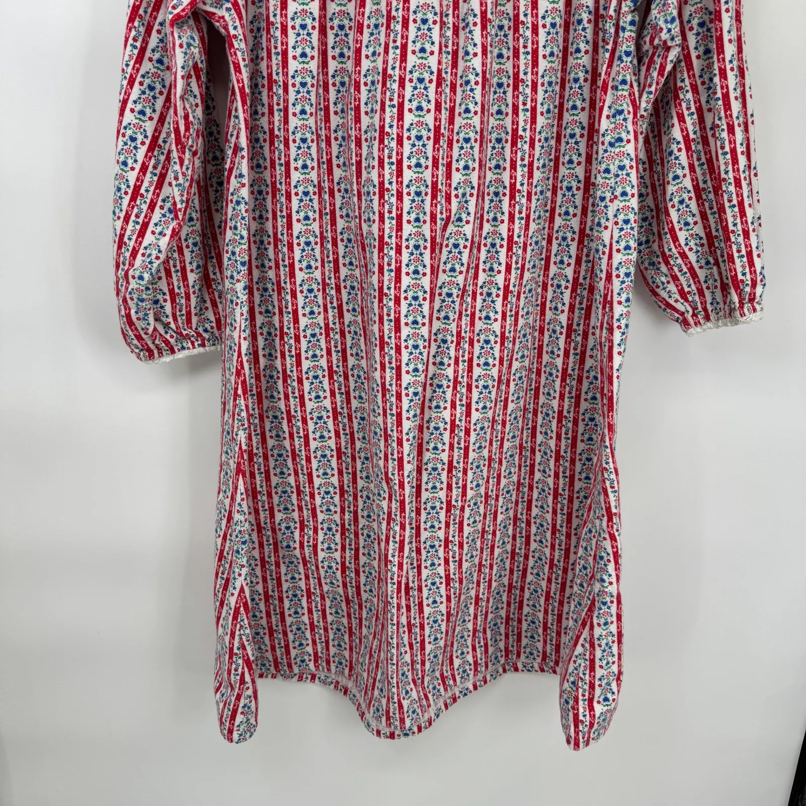 Vintage Lanz of Salzburg Flannel Nightgown Womens Small White Cotton Floral - Image 9