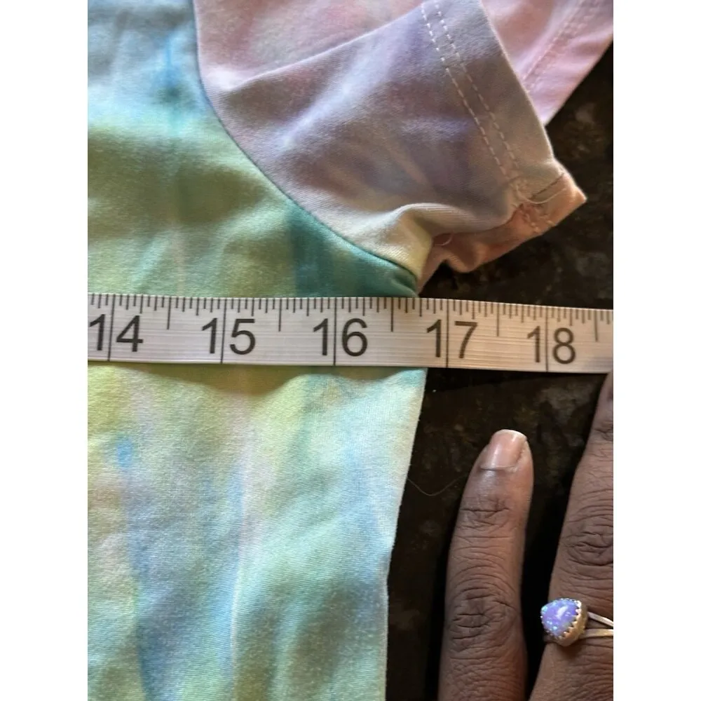 Women’s Tie Dyed Blouse Tie Front Short Sleeve Size S Oversized Fit Stretchy. - Image 5