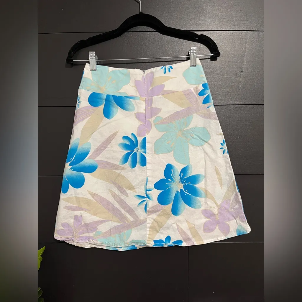 WEATHER VANE Tropical Floral Ribbon Linen Skirt Ice Fairy Vintage Sz XS EUC White - Image 2