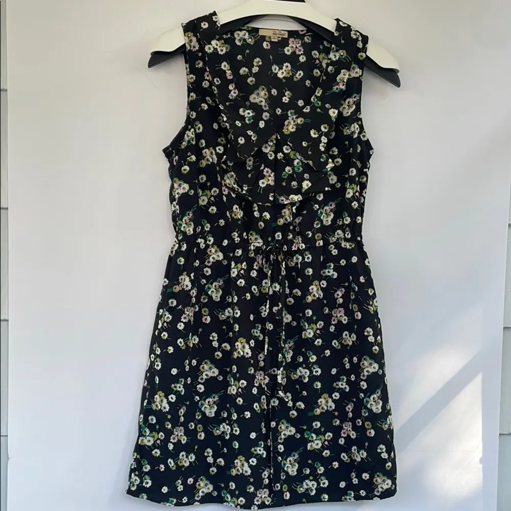 BeBop Black Floral Dress Decorative Sailor Bib Drawstring Waist Pockets Large - Image 4