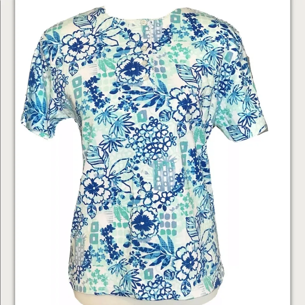 Short Sleeve T Shirt Blue Floral Top Jason Maxwell Tropical Floral - Image 8