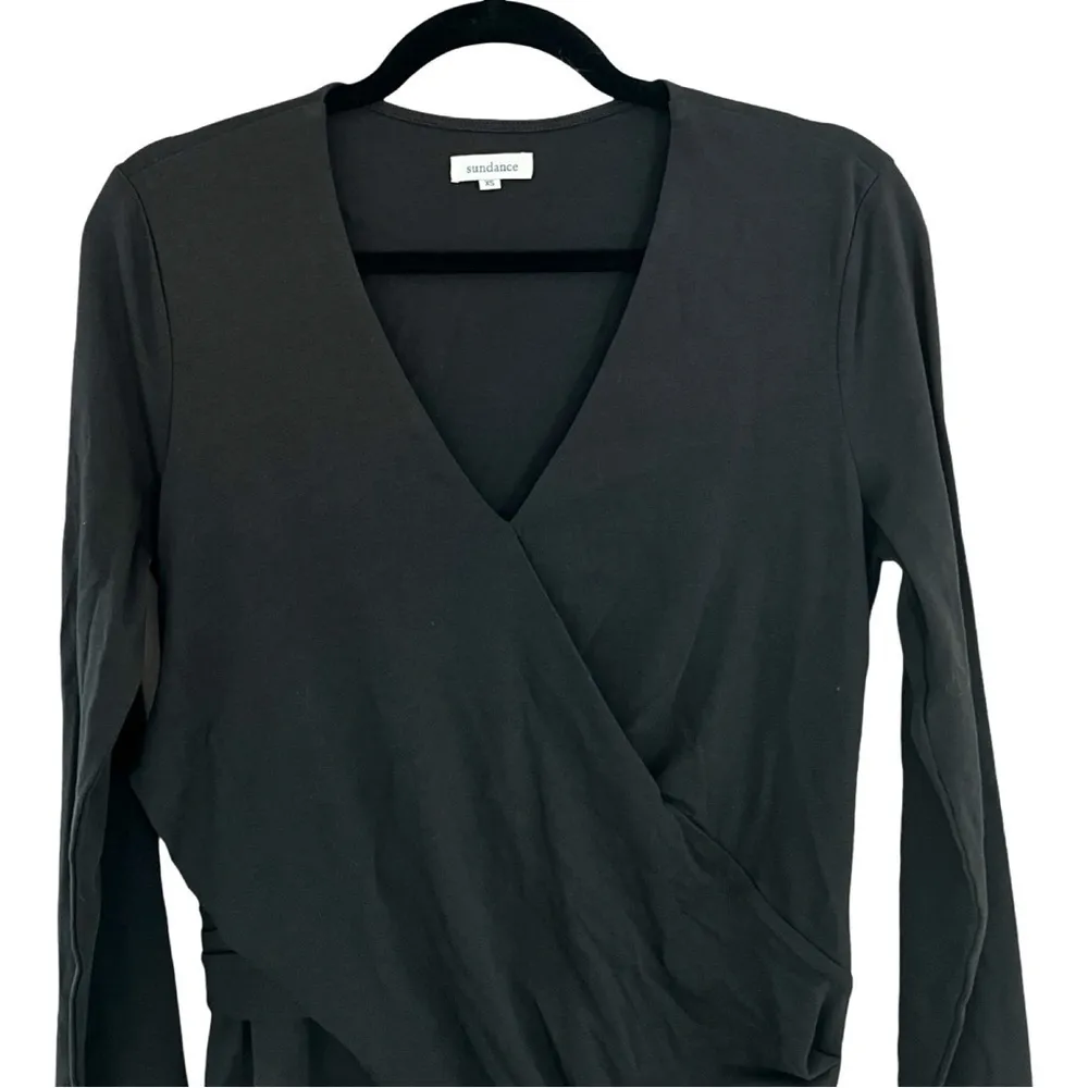 SUNDANCE Faux Wrap Classic Twist V-neck Dark Green Dress Sz XS - Image 4