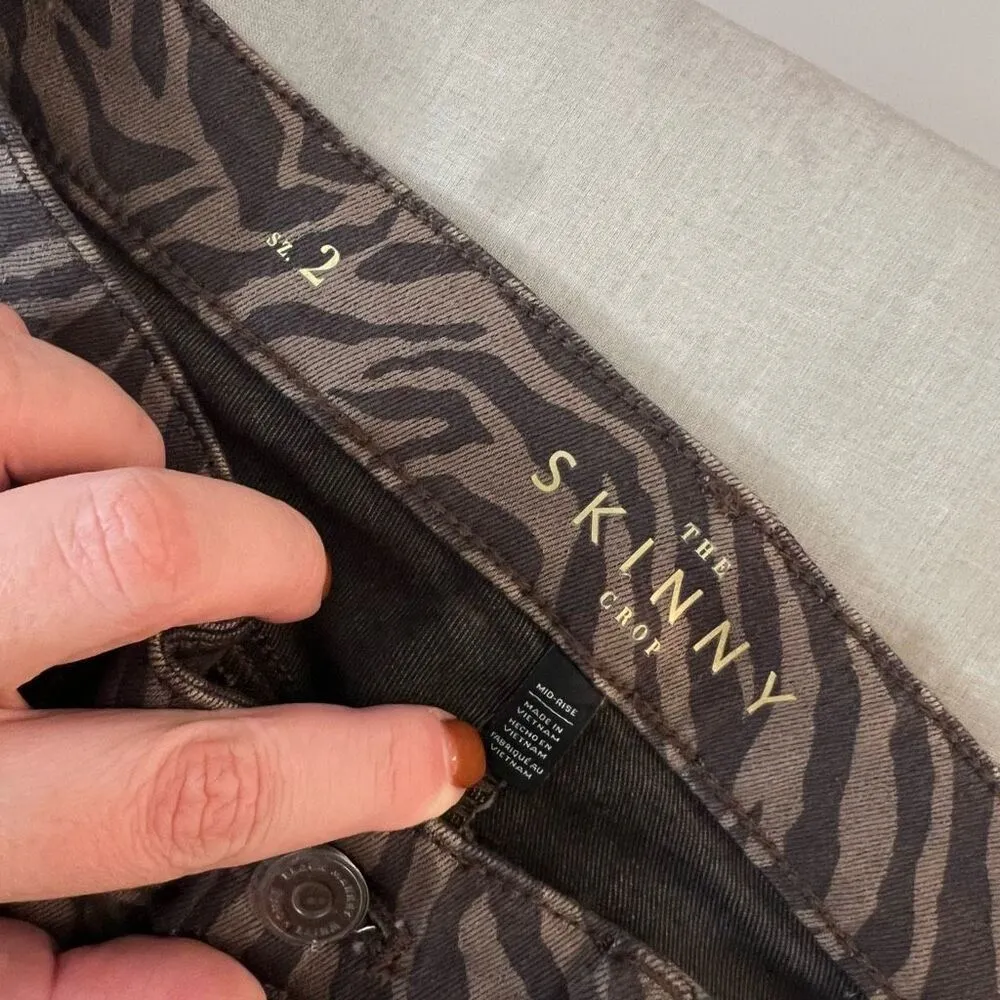 White House Black Market Brown Black Animal Print Skinny Crop Pants Size 2 - Image 9