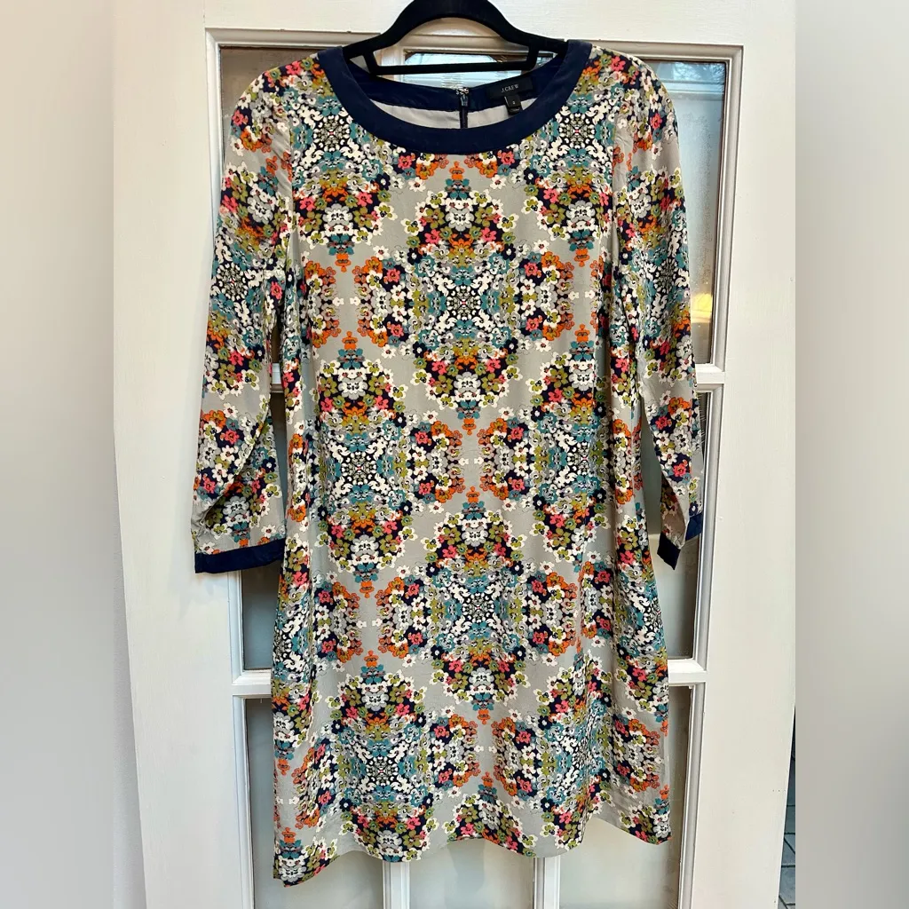 J. Crew Misty Fog Floral Garden 100% Silk Shift Midi Dress Size 2 XS Preppy Chic - Image 11
