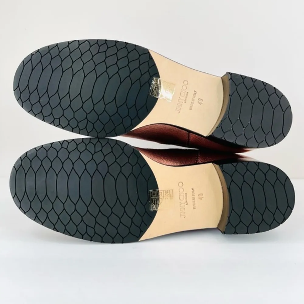 JIMMY CHOO Dondo Rosewood Metallic Grainy Leather Biker Ankle Boots EU 40 - Image 8