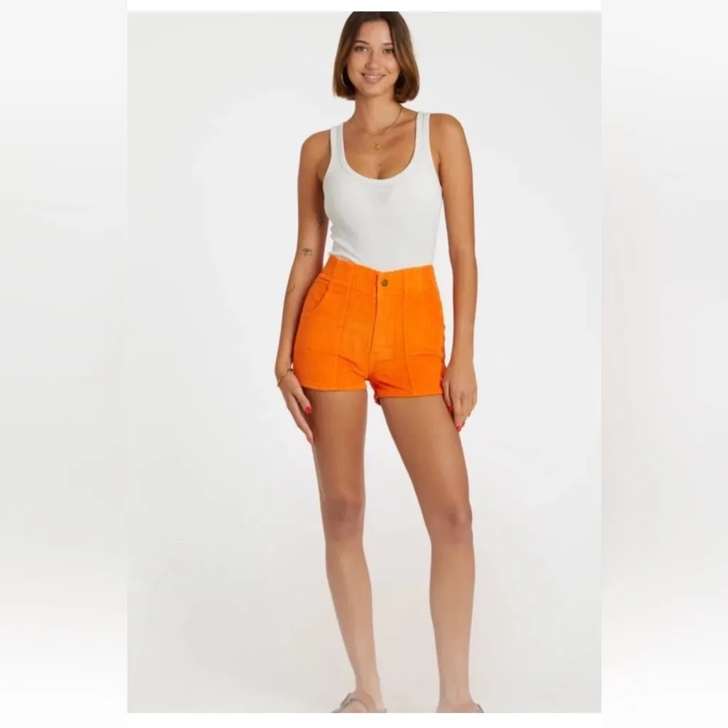 Hammies Women’s High Rise Orange Corduroy Retro Mini Shorts 28 - Image 2