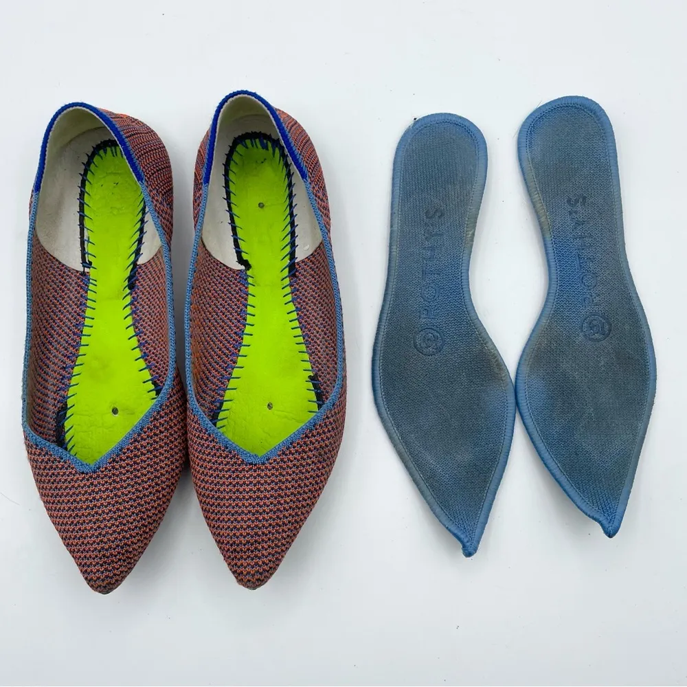 Rothy’s The Point Flat Tangerine Tripe Stitch Blue Orange Woven Ballet Retired 5 - Image 14
