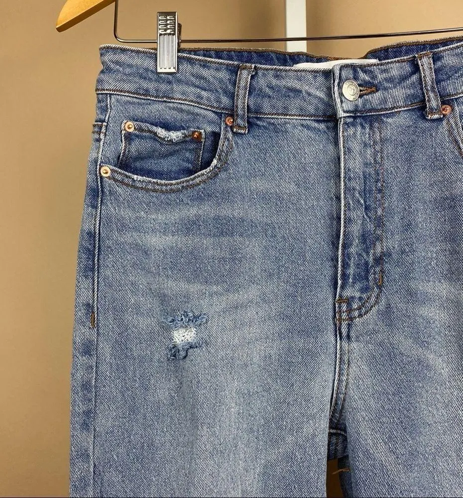 Super high Rise Mom Jeans Size 13 Junior 29 Light Wash Distressed Cali - Image 7