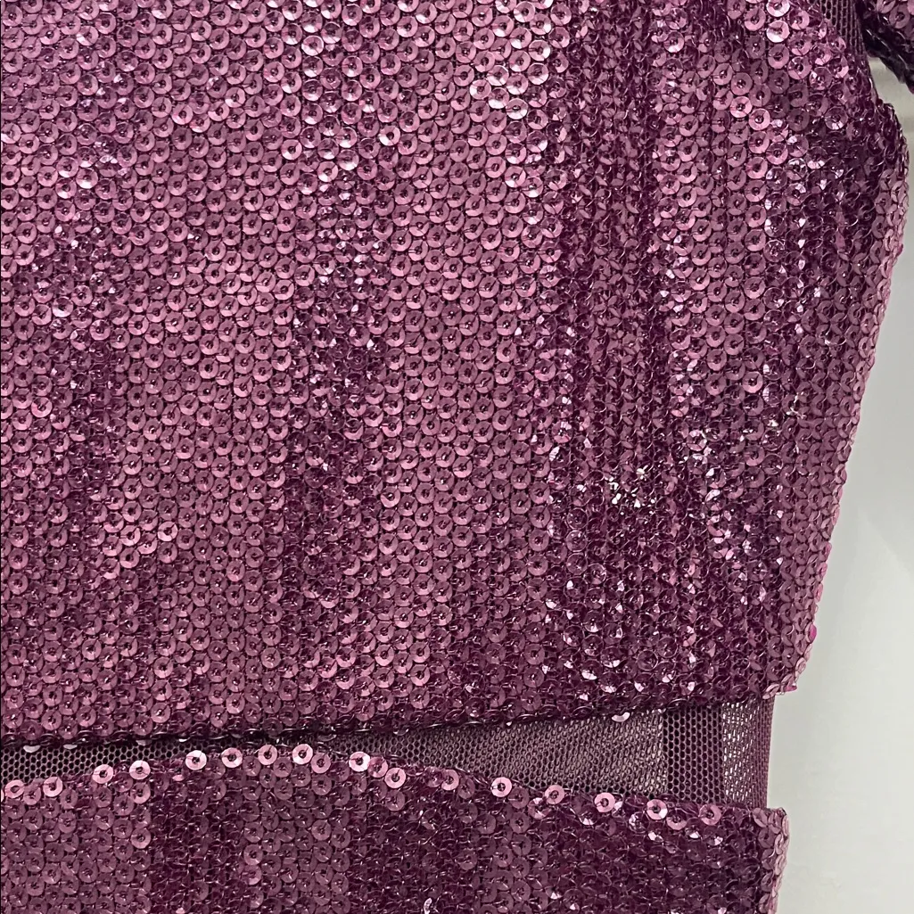 BCBG Maxazria Barlow Dark Purple Sequins & Mesh Mini Dress - Size Small - Image 7