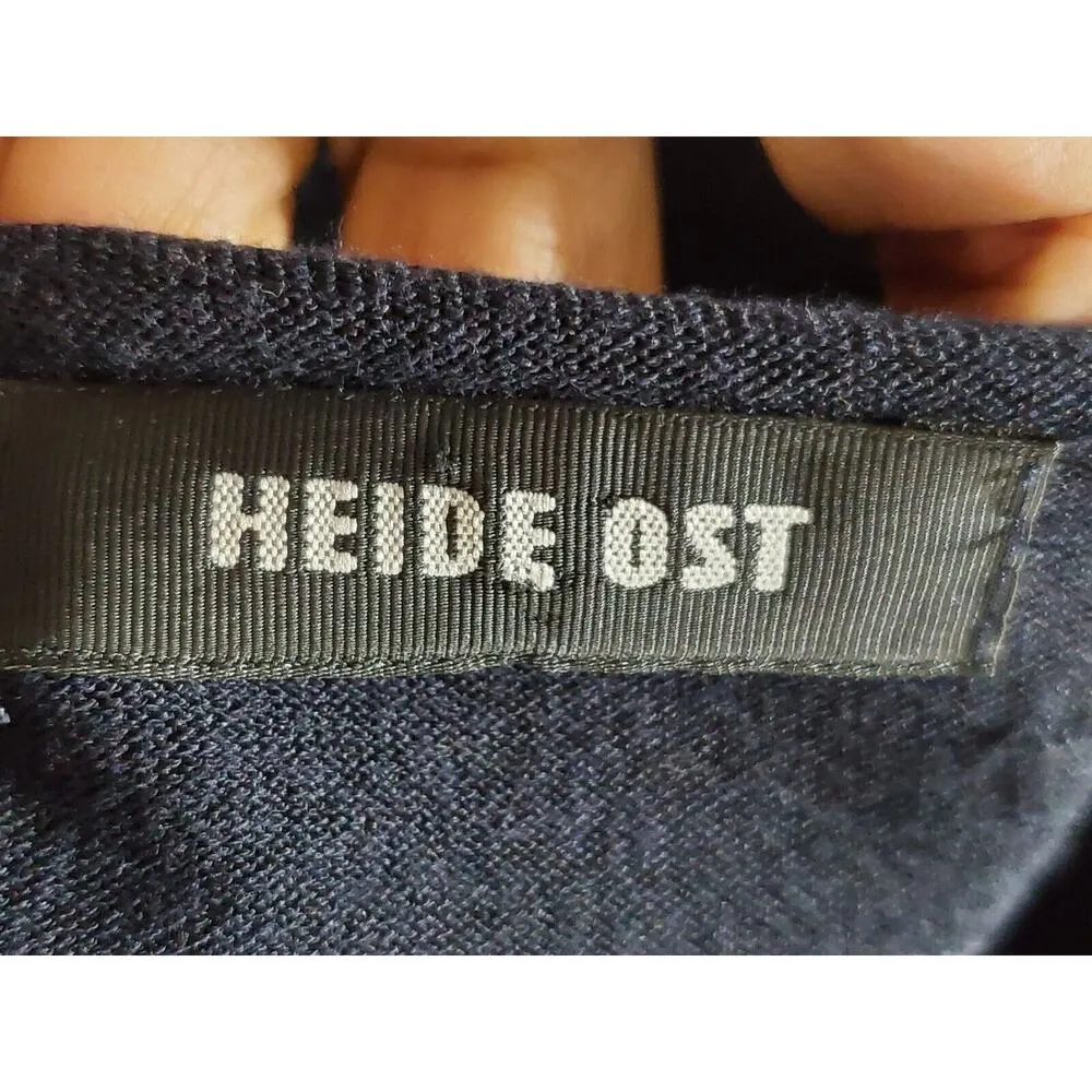 Heide Ost Textured Black Cotton Long Sleeve Blouse & Skirt 2 Pc's Suit Size XL Blue - Image 9