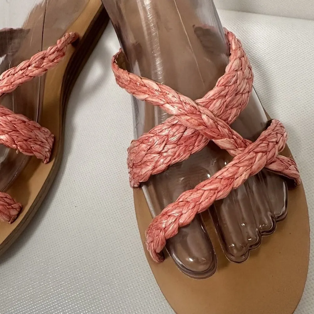 Universal thread Sandals Womens 7.5 Coral Opal Strappy Slide Raffia Beach Summer - Image 3