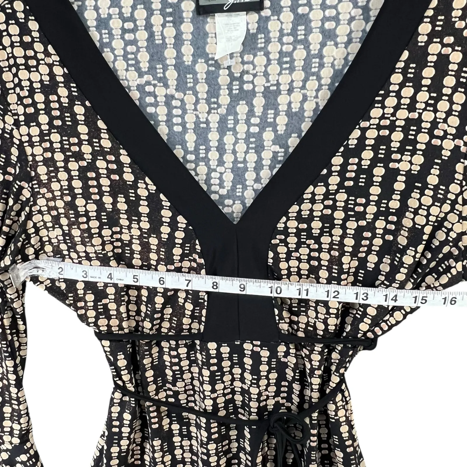 JTB Y2K Top Womens L Black Tan Geometric Shimmer Stretch Blouse Boho Chic Retro Size L - Image 7