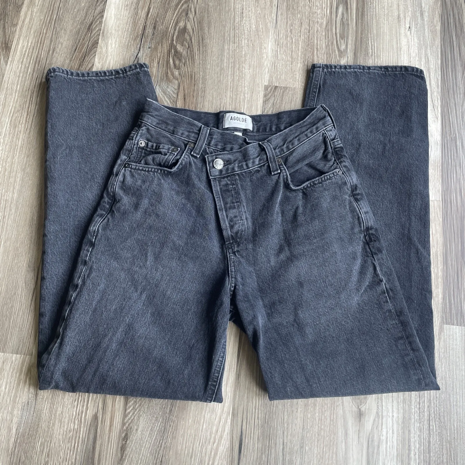 Agolde Criss Cross Jeans Organic Cotton Size 23 Faded Black Button Fly High Rise - Image 8