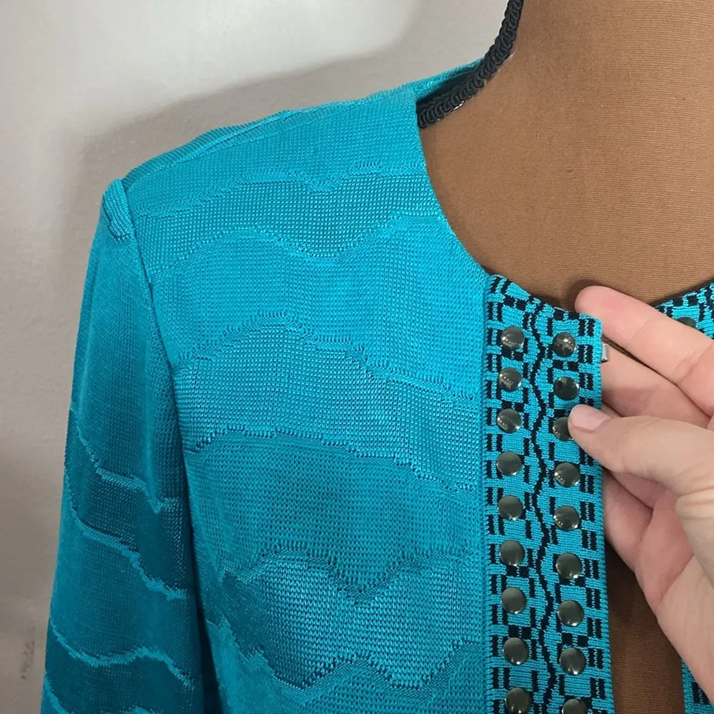 Ming Wang turquoise textured studded cropped knit  jacket size S - Image 7