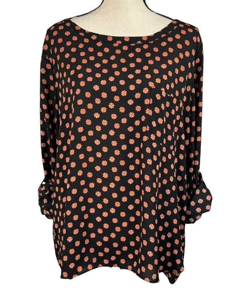 Ann Taylor LOFT X-Large Top Hi-Low Long Roll-Tab Sleeve Lightweight Pocket Black - Image 7