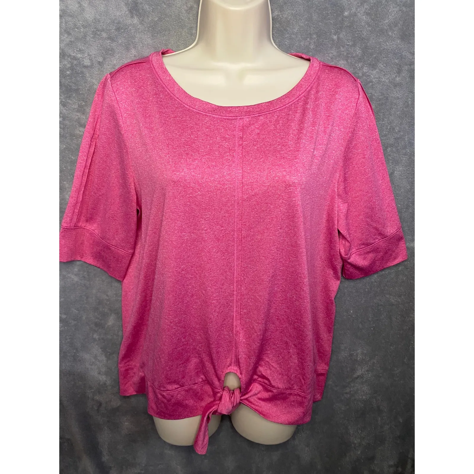 St Johns Bay Active Pink Heathered Short Sleeve Tie Front‎ Top Women's Size L - Image 3