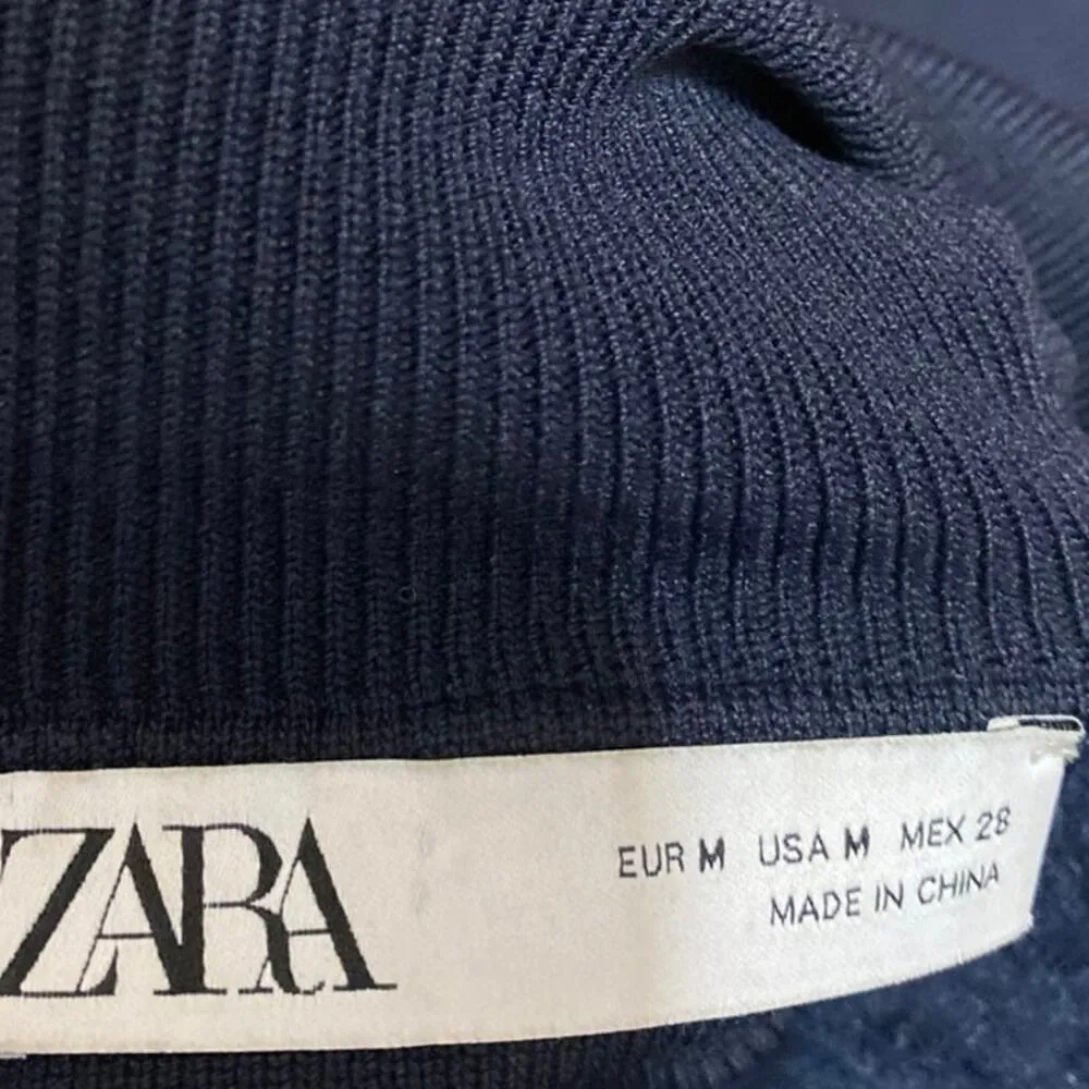 Zara Women's Blue Knit Organza Turtleneck Long Sleeves Crop Sweater Top Size M - Image 4