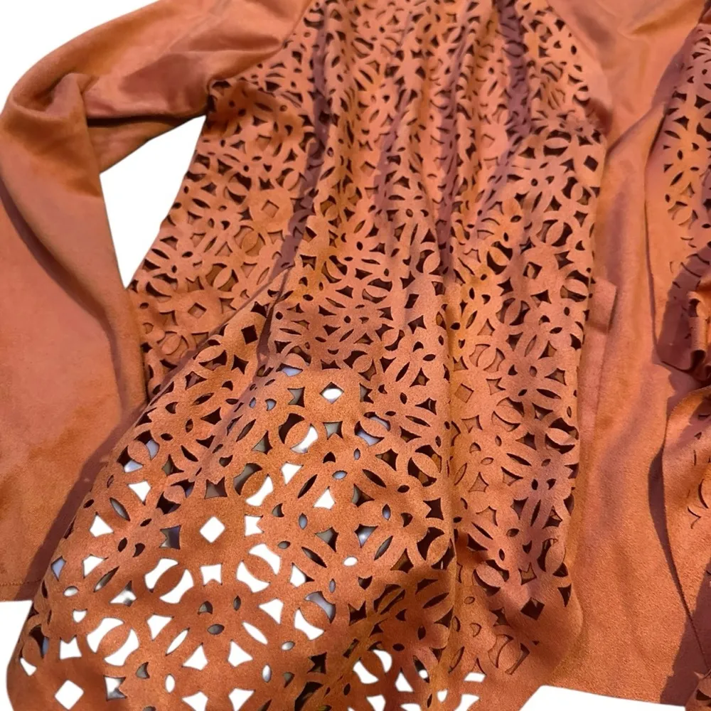 Chico's Orange Lace Suede Bohemian Cardigan - Image 6