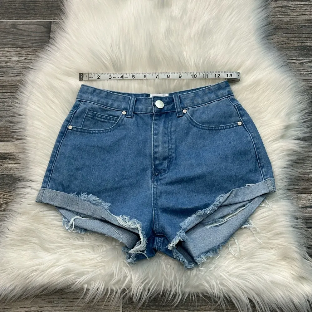 High Rise Distressed Denim Shorts - Image 7