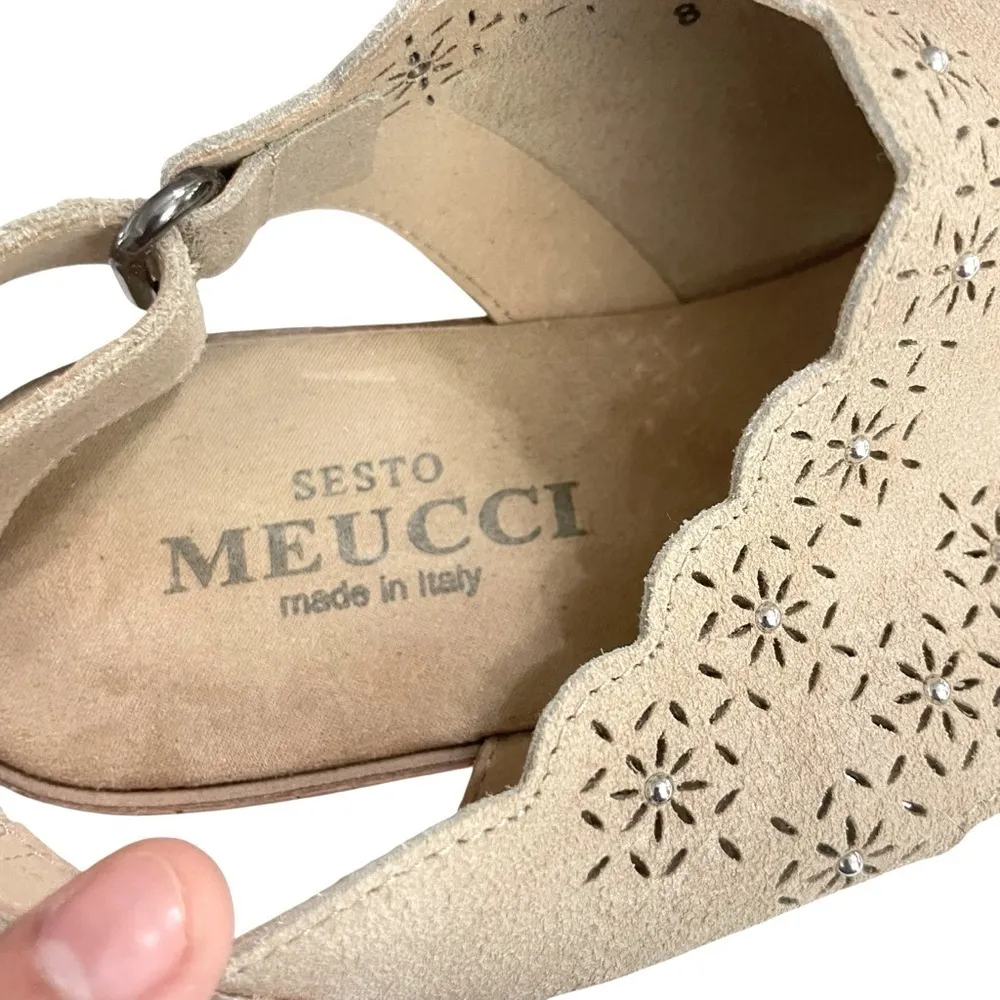 Sesto Meucci Saree Sandals Tan Leather Open Toe Slingback Hook Look Size 8N - Image 9
