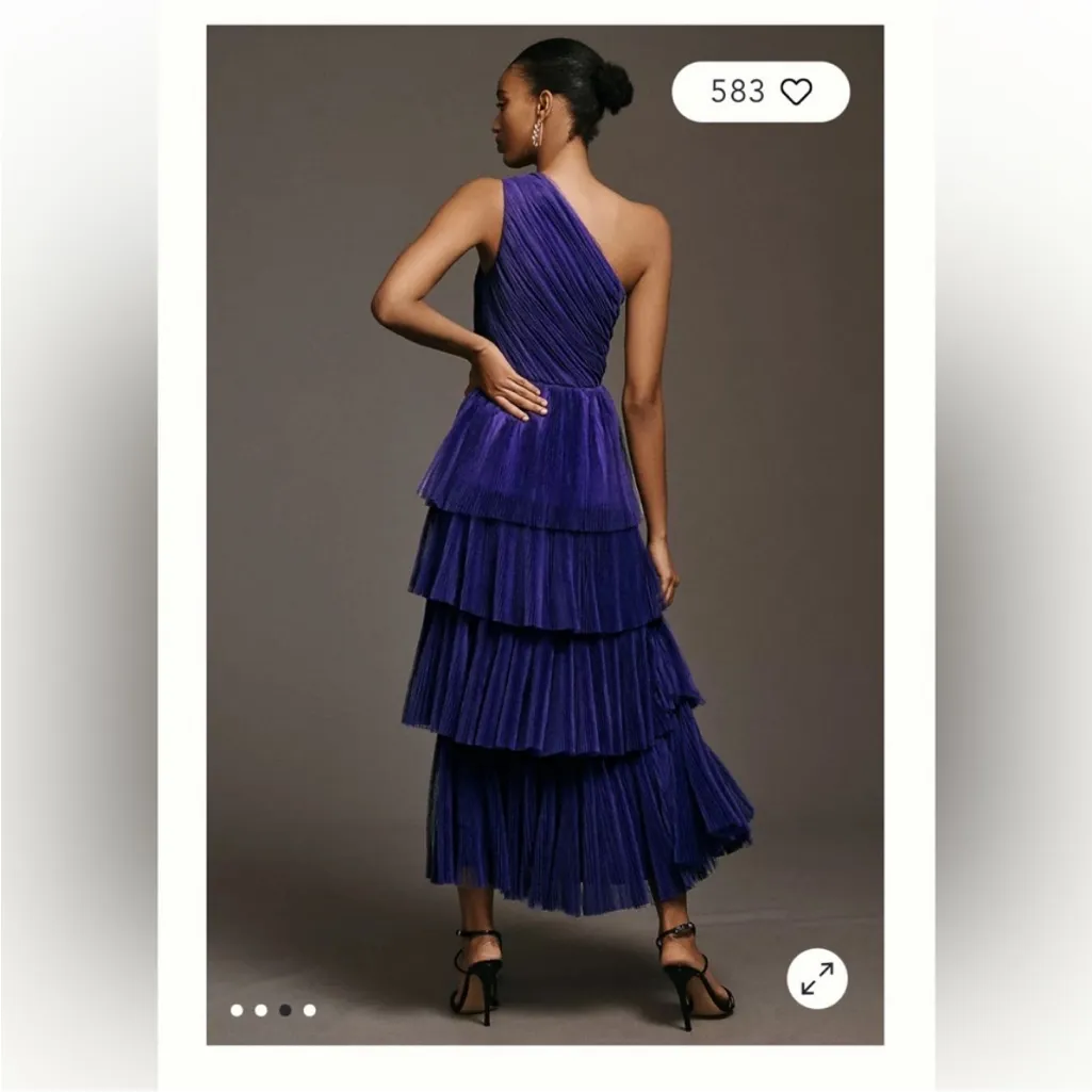 Hutch Xala One-Shoulder Tiered Pleated Tulle Maxi Dress Anthropologie 2 - Image 3