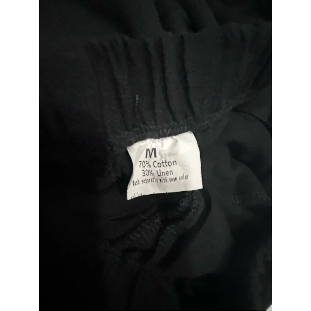 NEW Linen blend Wide Leg Palazzo Pants High Waist Flowy Beach M Black Size M - Image 3