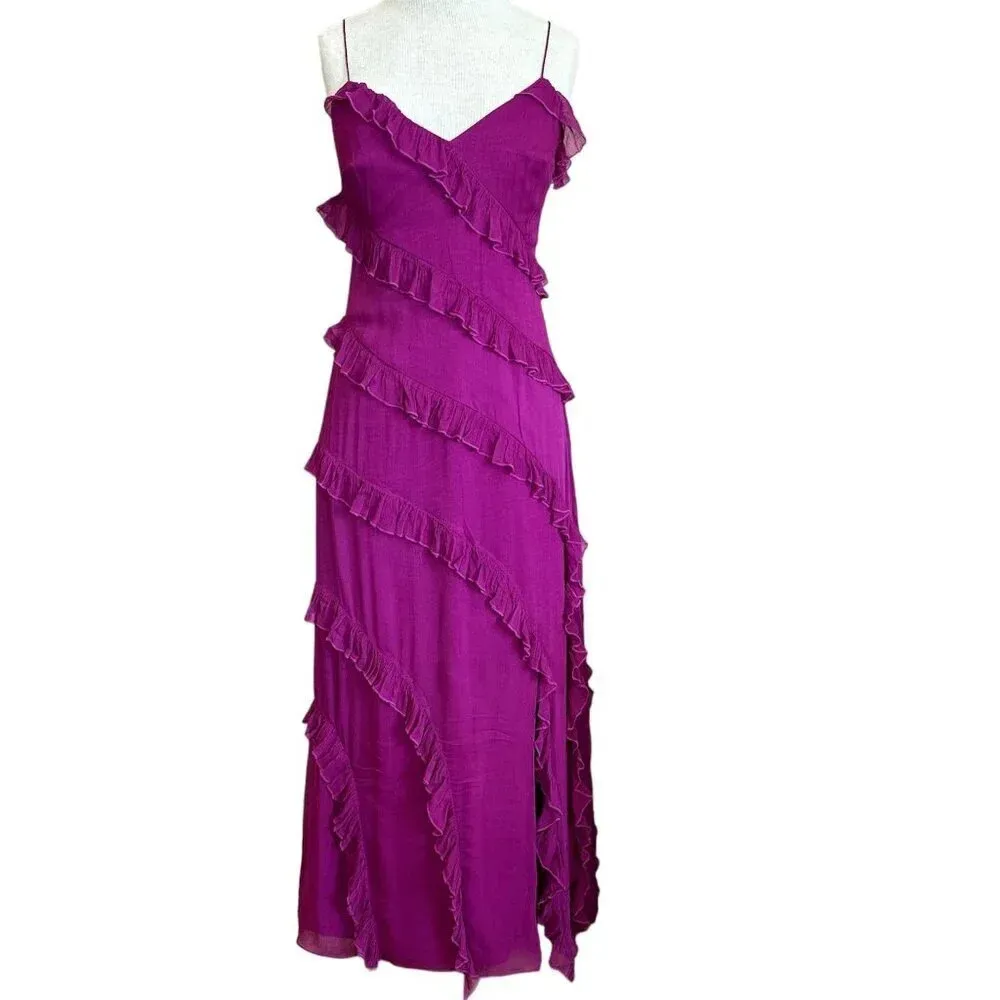 Amur Chara Ruffle Evening Gown in Purple Sangria 4 Womens Long Maxi Dress - Image 4