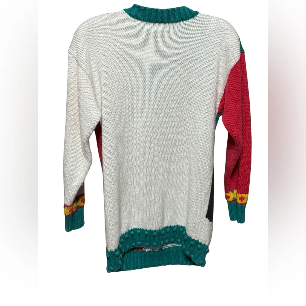 Vintage Christmas Sweater Shoulder Pads Teddy Bear, Snowman & Tree Knit Sz M Red Size M - Image 3