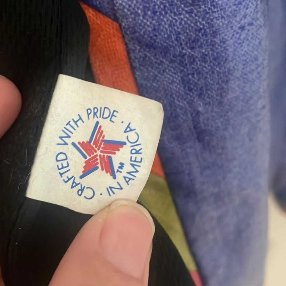 VINTAGE Marylou Ozbolt Storer Fibre Arts Raincoat Rainbow Trim Medium Blue - Image 3