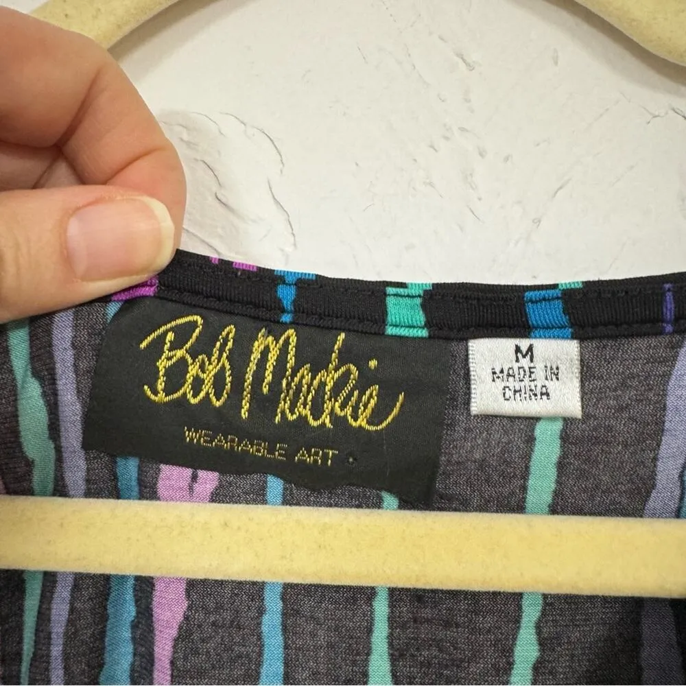 Bob Mackie Black Purple Blouse Womens M Striped Art To Wear Casual Shirt Basic - Image 2