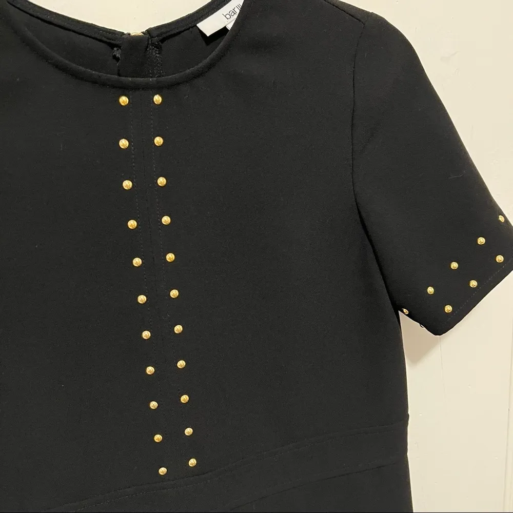 Bar III Black Gold Studded Crewneck Short Sleeve Slip Career Work Shift Dress - Image 2